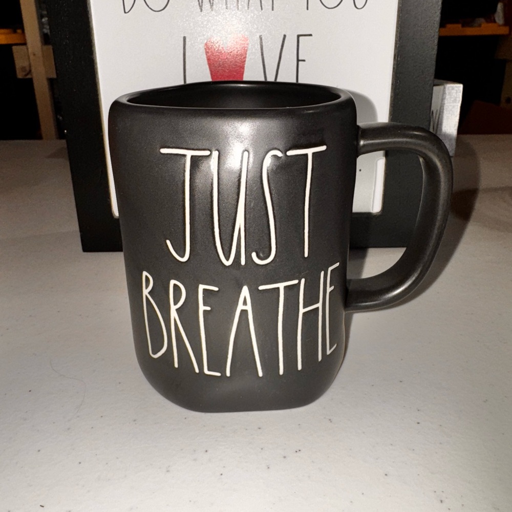 Rae Dunn Black 'Just Breathe' Mug